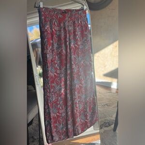 LOFT Red and Gray Floral Wide Leg Pants